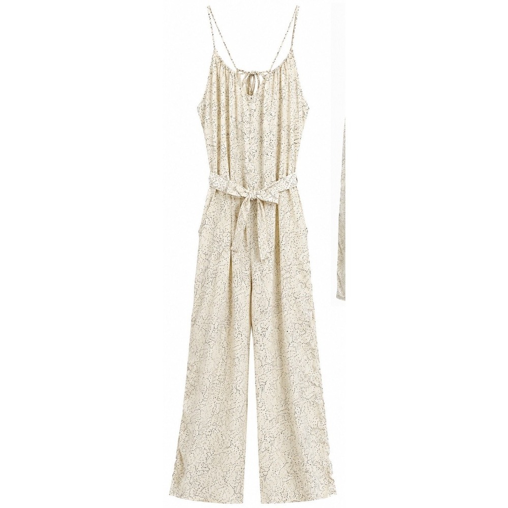 NWT Hayden Los Angeles Jumpsuit L Ivory Black Speckled Wide Leg Tie Back Belt